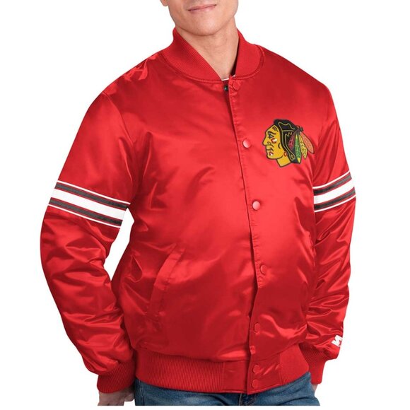 Chicago Blackhawks Satin Starter Jacket Size L Men's - Picture 1 of 7
